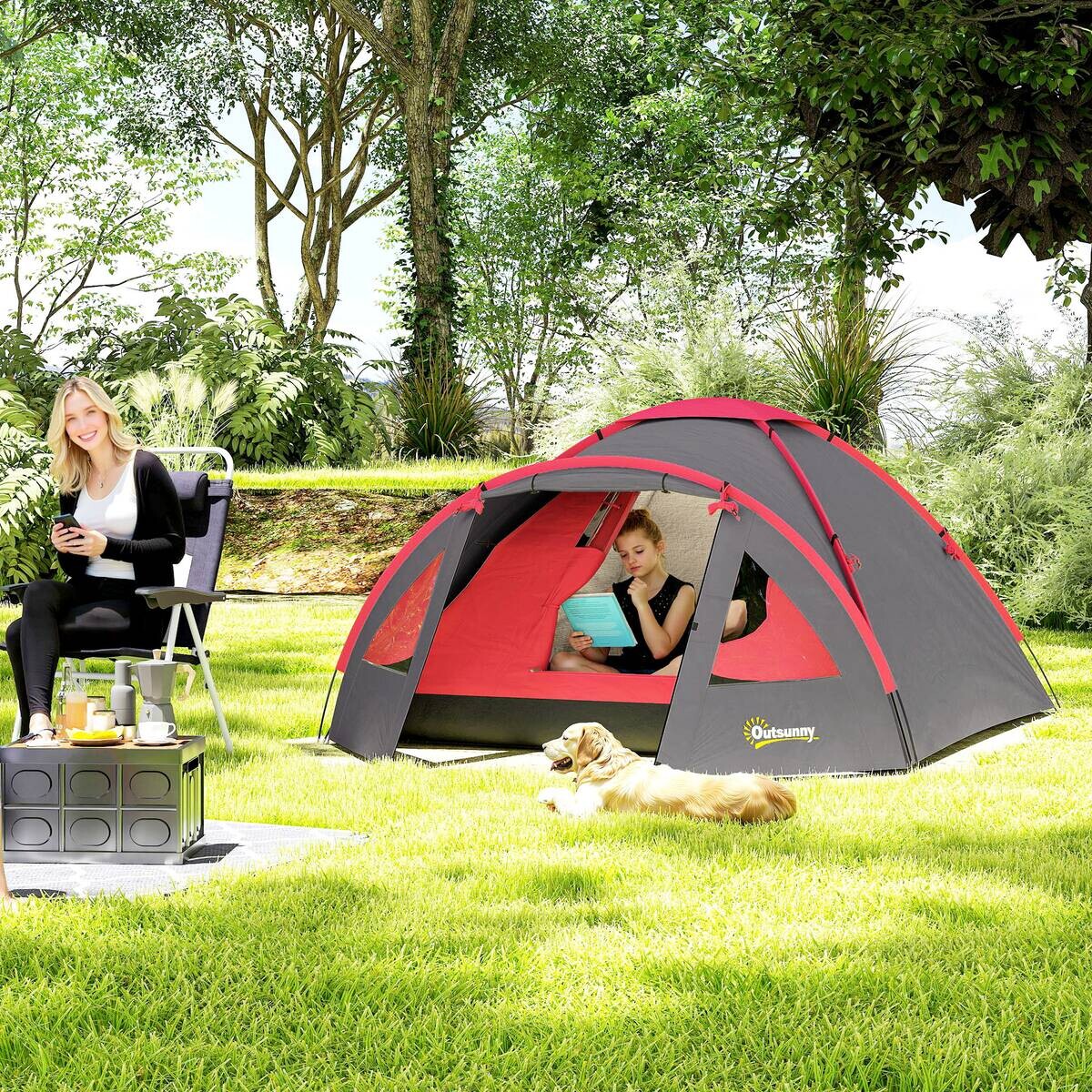 Outsunny Campingzelt grau Polyester B/H/L: ca. 215x130x315 cm