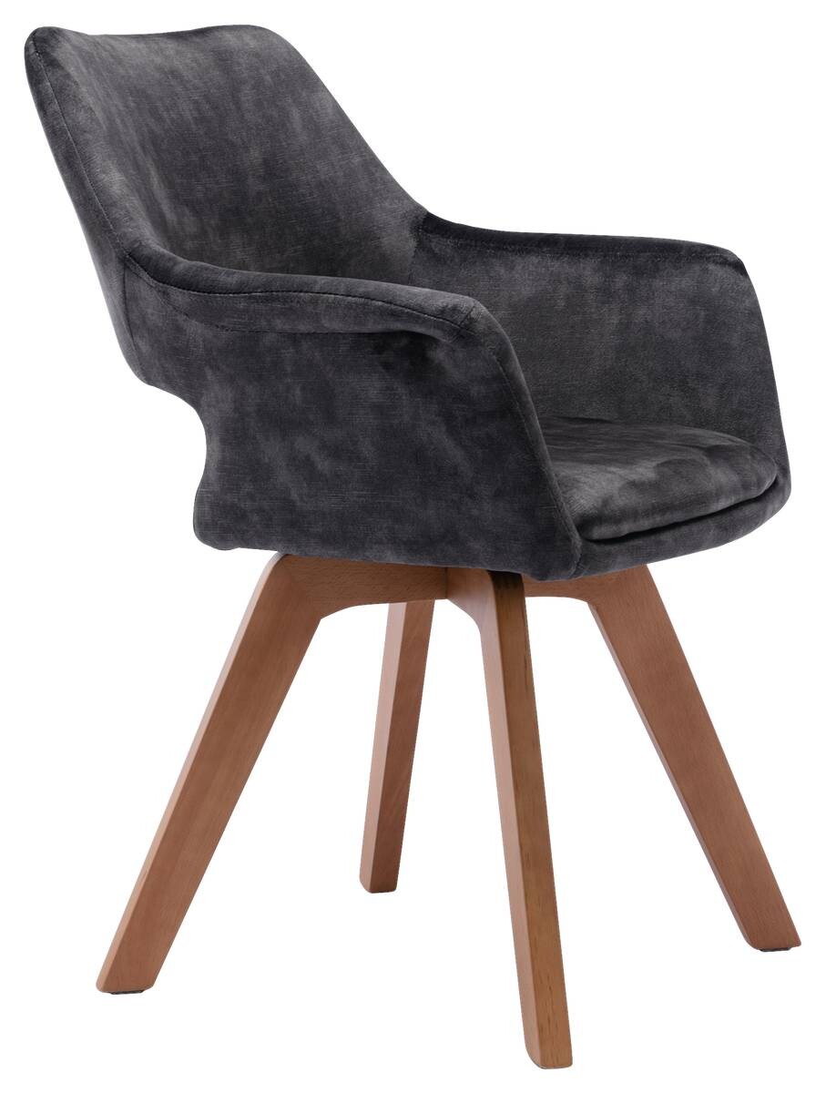 Stuhl KLARA 2er-Set anthrazit Vintage Samt Holz B/H/T: ca. 52x89x63,5 cm