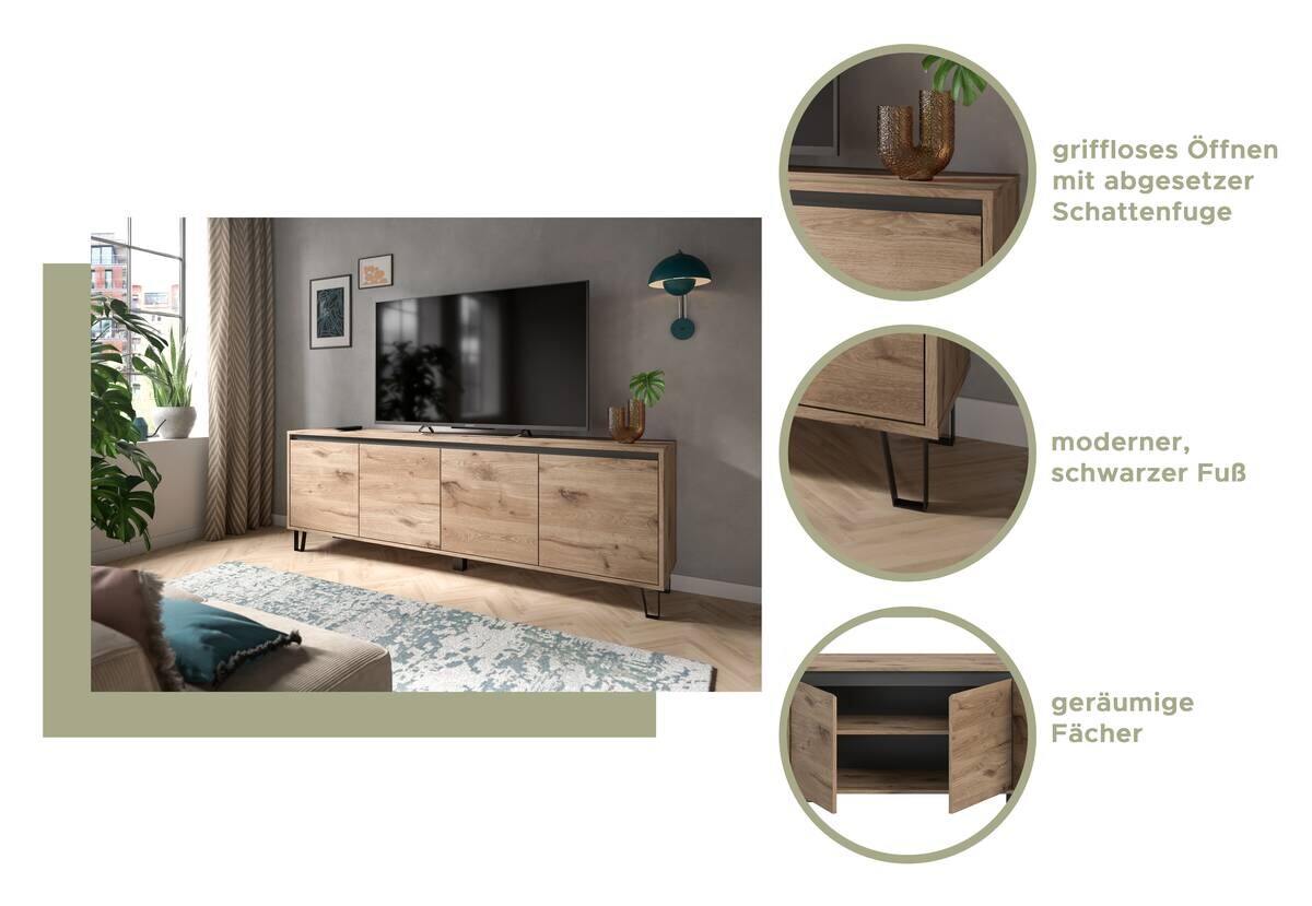 TV-Lowboard Balton Oak Eiche Viking Nachbildung B/H/T: ca. 184x67x40 cm