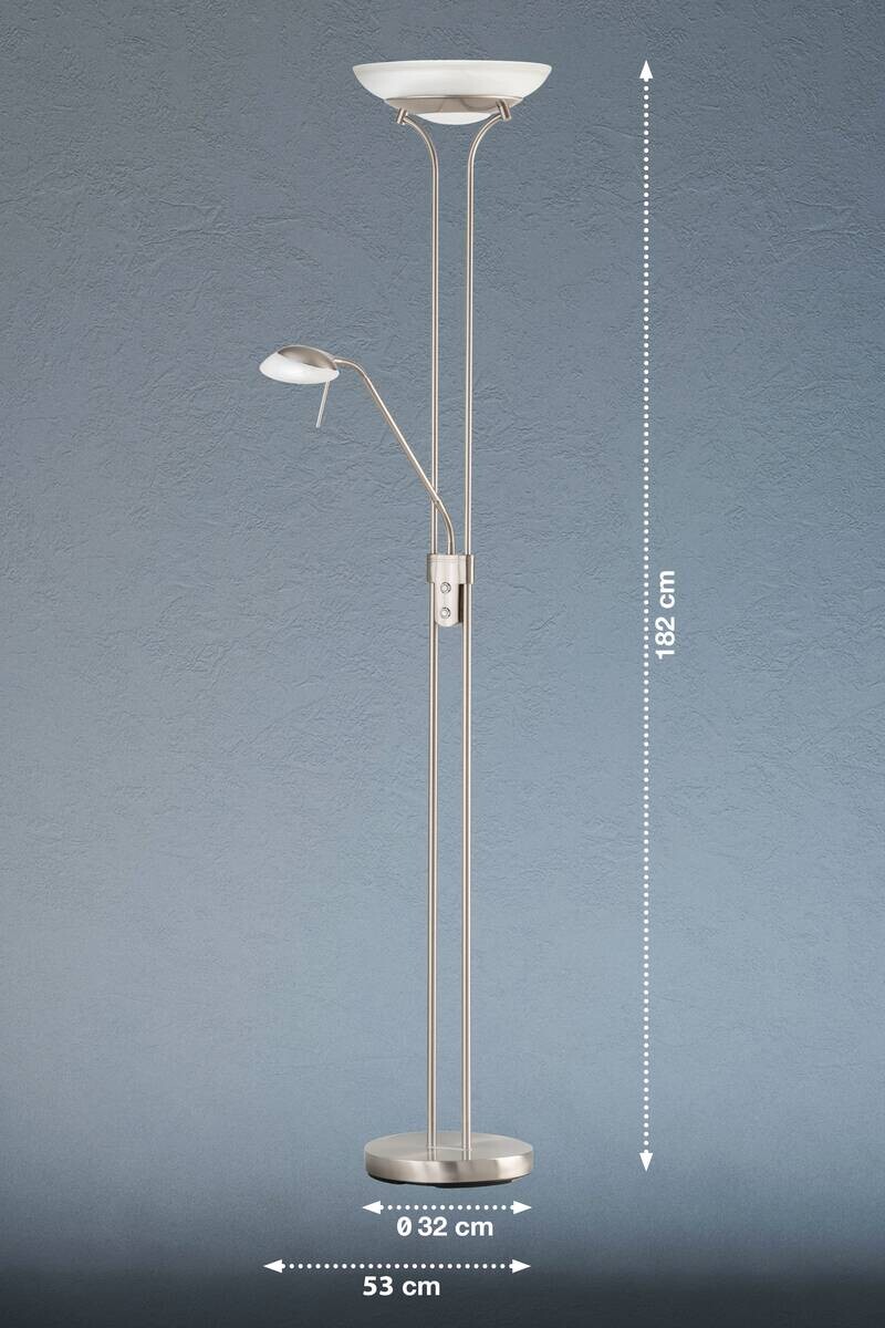 Fischer & Honsel LED-Stehleuchte 40075 nickel matt weiß Metall Glas H/D: ca. 182x32 cm 1 Brennstellen