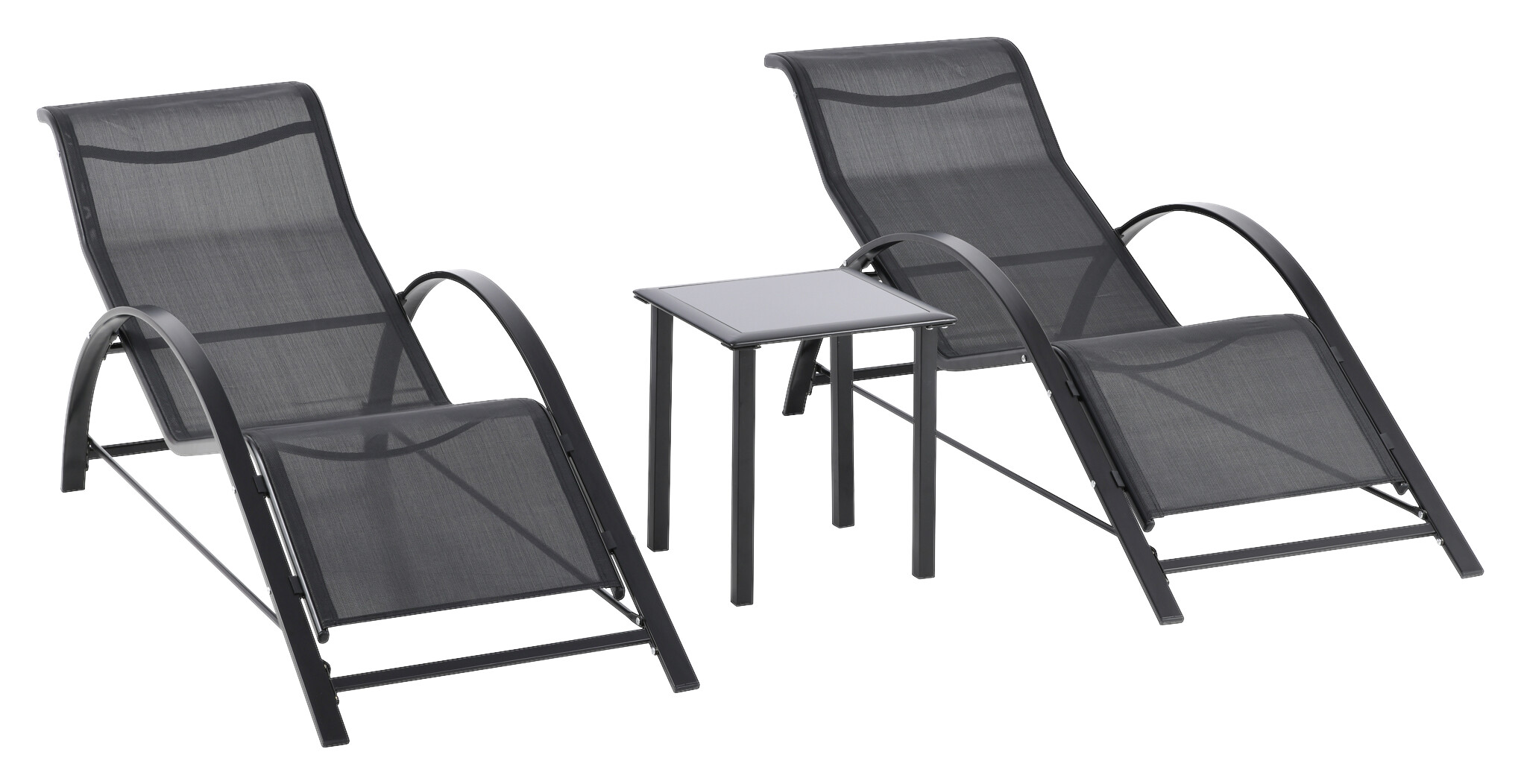 Outsunny Gartenliege-Set mit Tisch schwarz Netzstoff B/H/L: ca. 169x66x59 cm