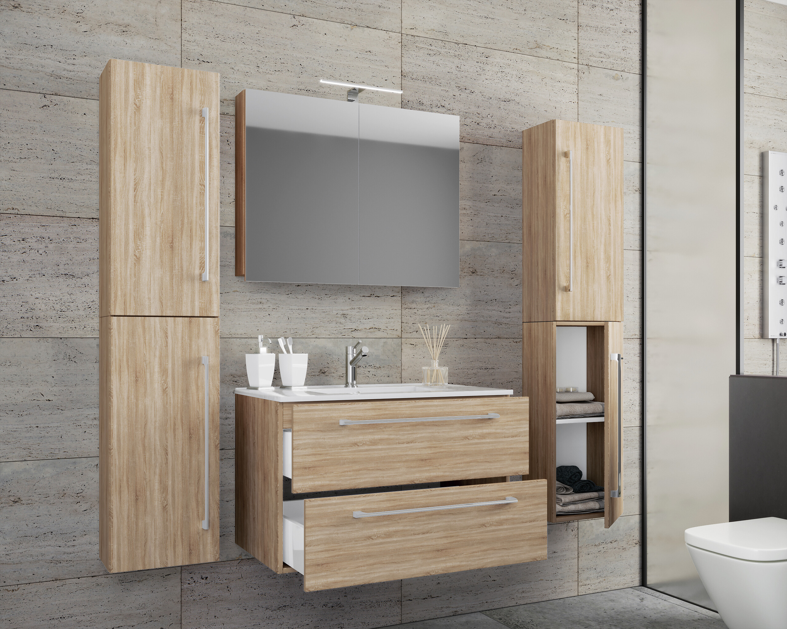 Waschplatz 5tlg-Badinos Eiche Sonoma Nachbildung B/H/T: ca. 60x50x46 cm