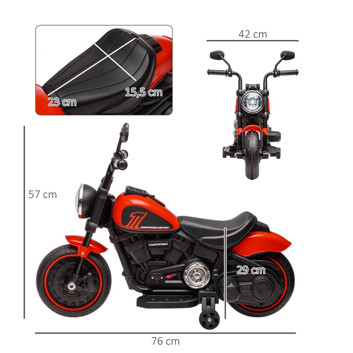 HOMCOM Kinder-Elektromotorrad schwarz B/H/L: ca. 42x57x76 cm