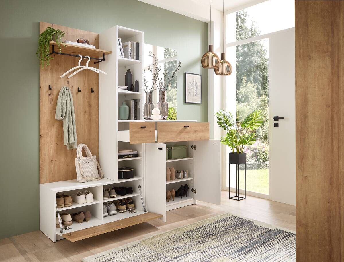 Garderobe Venlo weiß Eiche Artisan Nachbildung B/H/T: ca. 169x196x38 cm