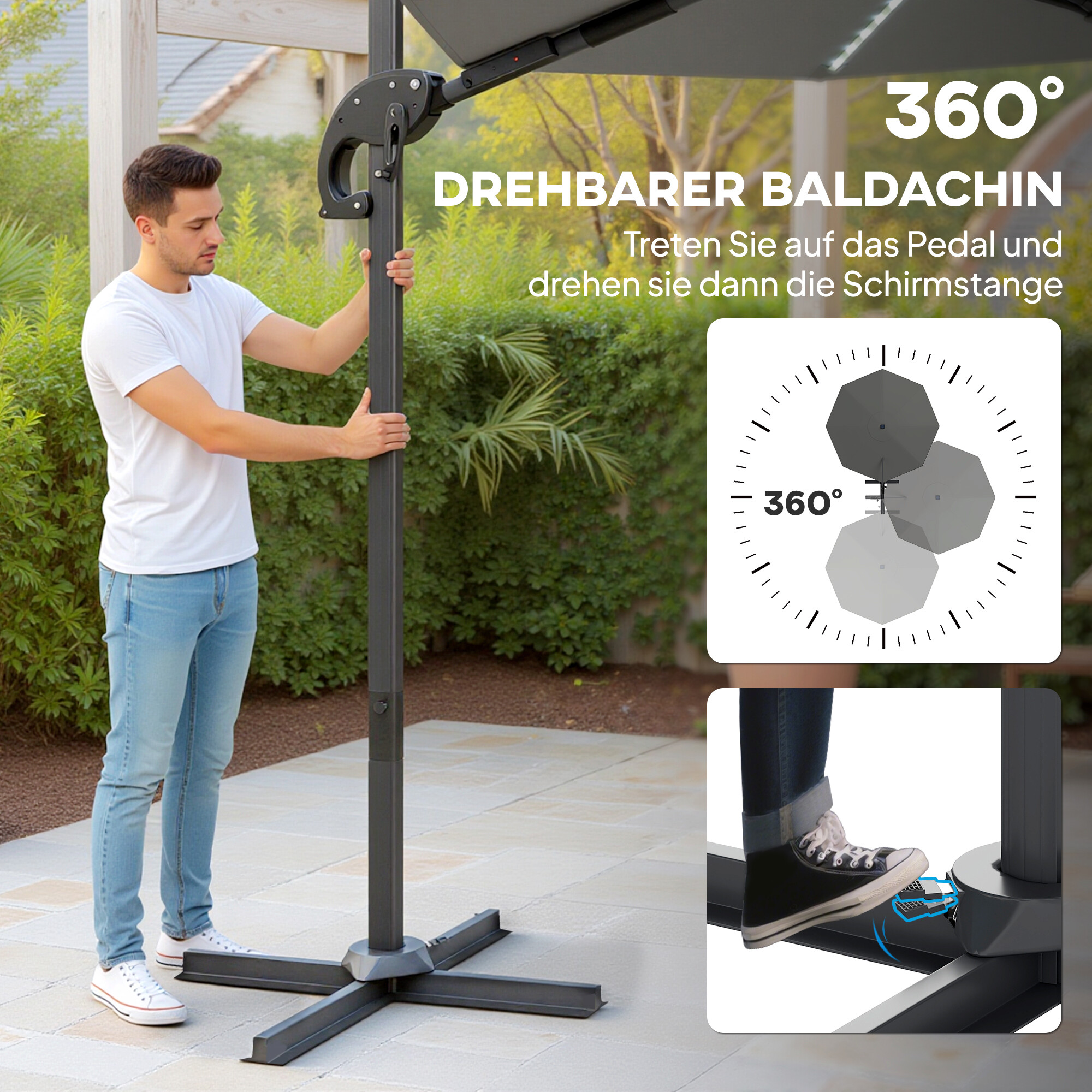 Outsunny Ampelschirm dunkelgrau Polyester B/H/L: ca. 294x250x360 cm