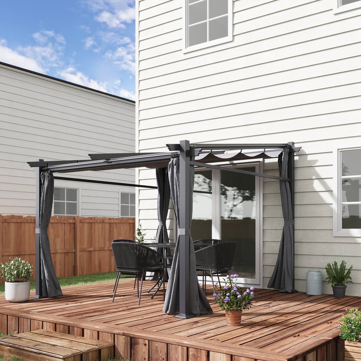 Outsunny Pergola mit Sonnendach grau Polyester B/H/L: ca. 295x230x297 cm