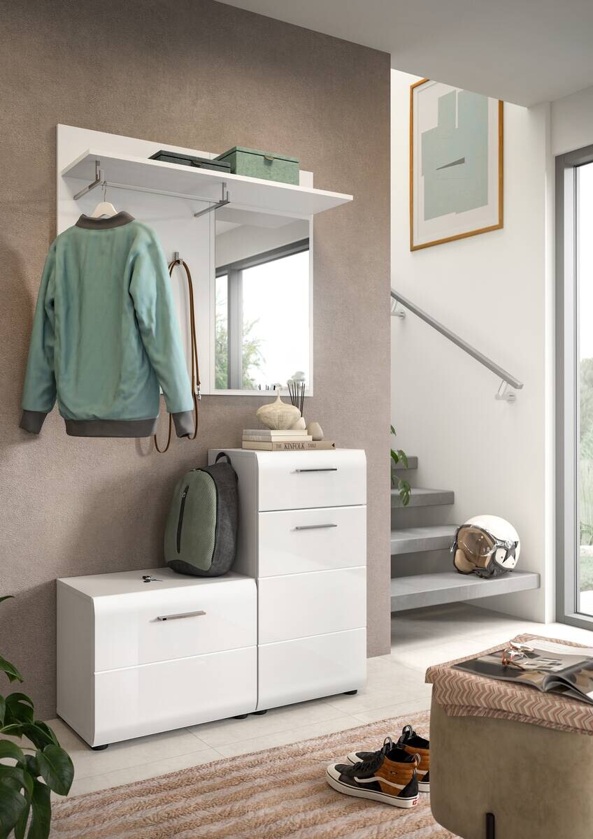 Garderobe Ice weiß weiß Hochglanz Spiegel B/H/T: ca. 98x191x35 cm