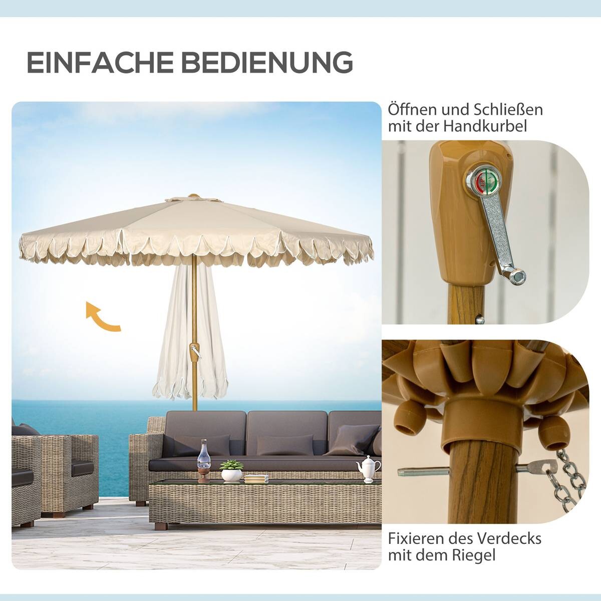 Outsunny Sonnenschirm mit 8 Rippen khaki Polyester B/H/L: ca. 265x235,5x265 cm