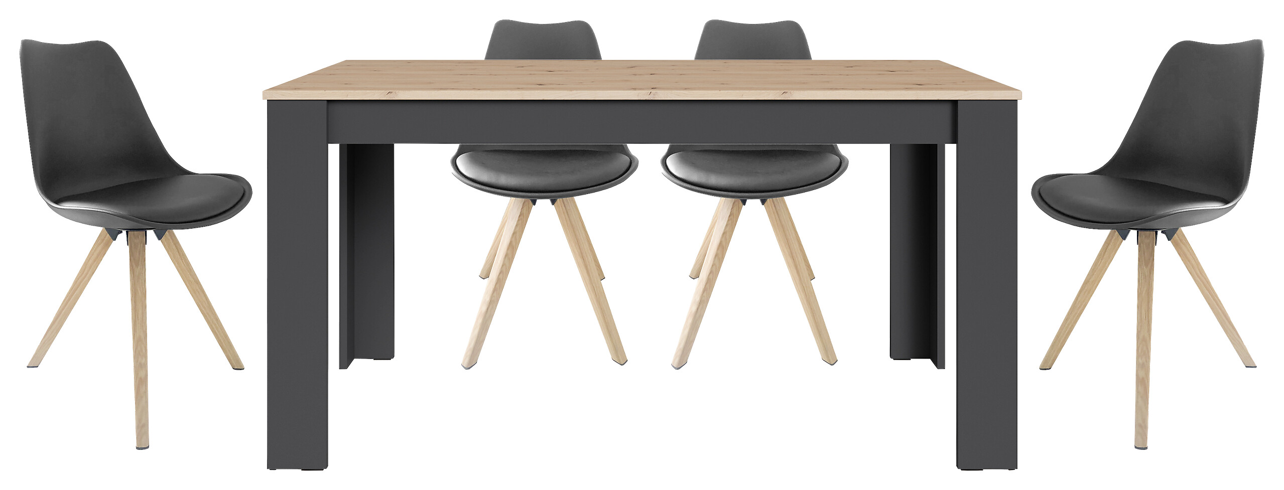 Tischgruppe KIRA anthrazit Eiche B/H/T: ca. 160x75x90 cm