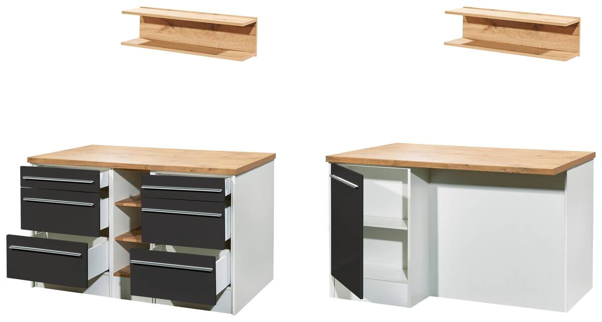 Respekta Inselküche Gabriel grau Hochglanz