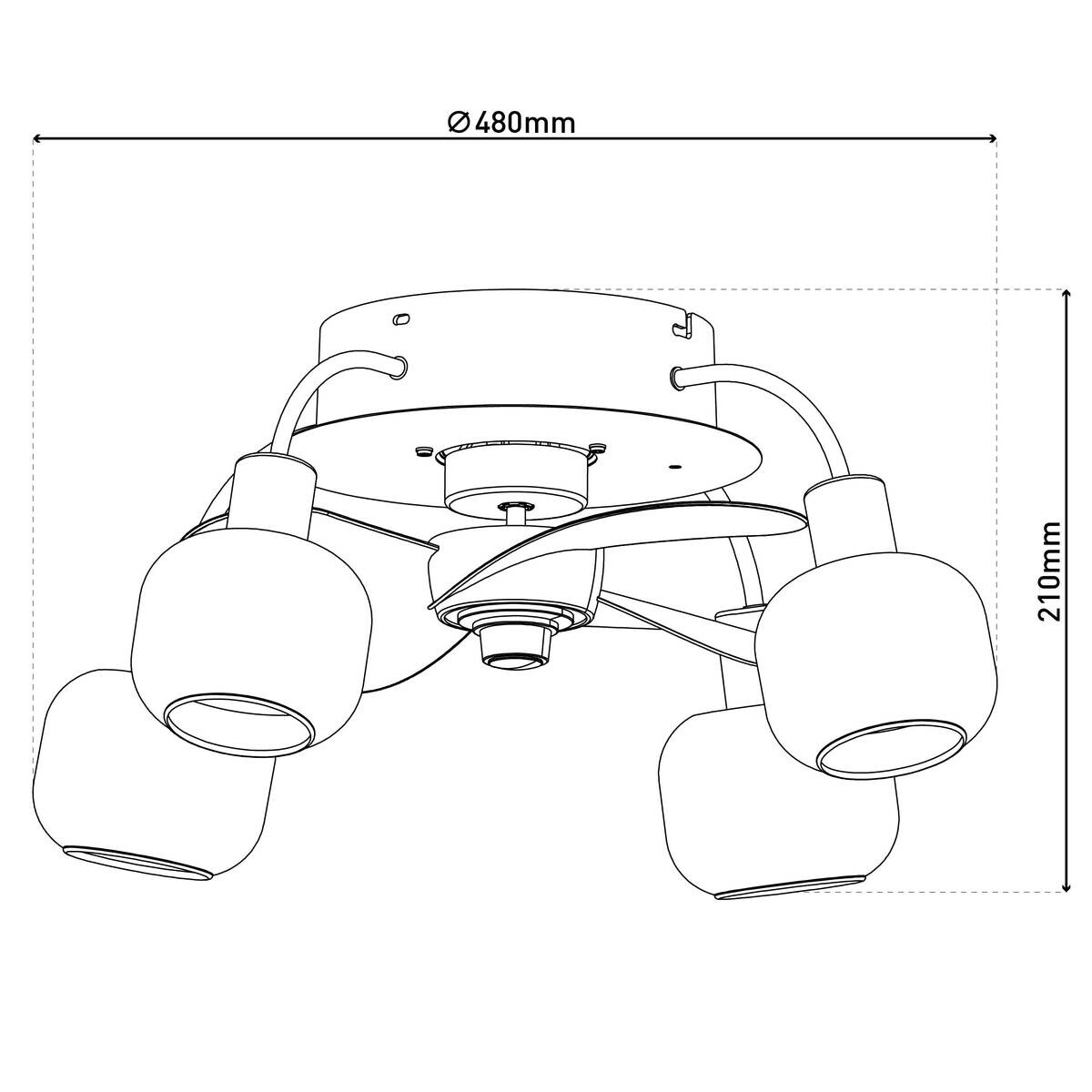 Näve Leuchten Deckenventilator schwarz Metall Glas Kunststoff B/H/T/D: ca. 48x21x48x48 cm E14 4 Brennstellen