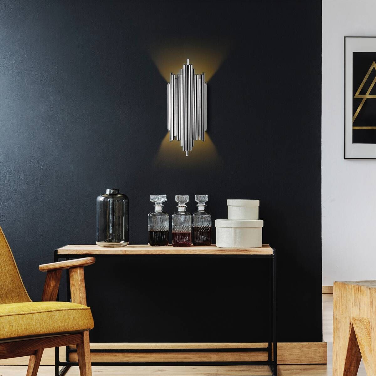 Opviq Wandleuchte Reis Chrom Metall B/H/T/L: ca. 22x50x22x11 cm E14 1 Brennstellen