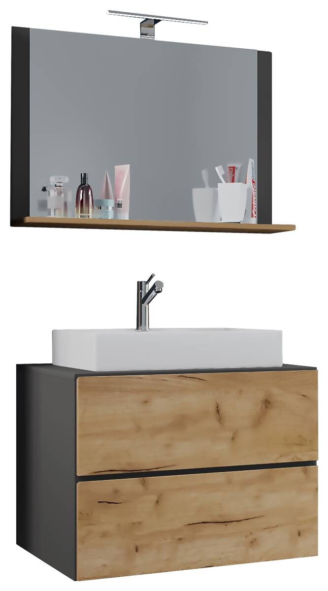 Waschplatz 3tlg-Lendas anthrazit Eiche Honig Nachbildung weiß B/H/T: ca. 81x134x51,4 cm