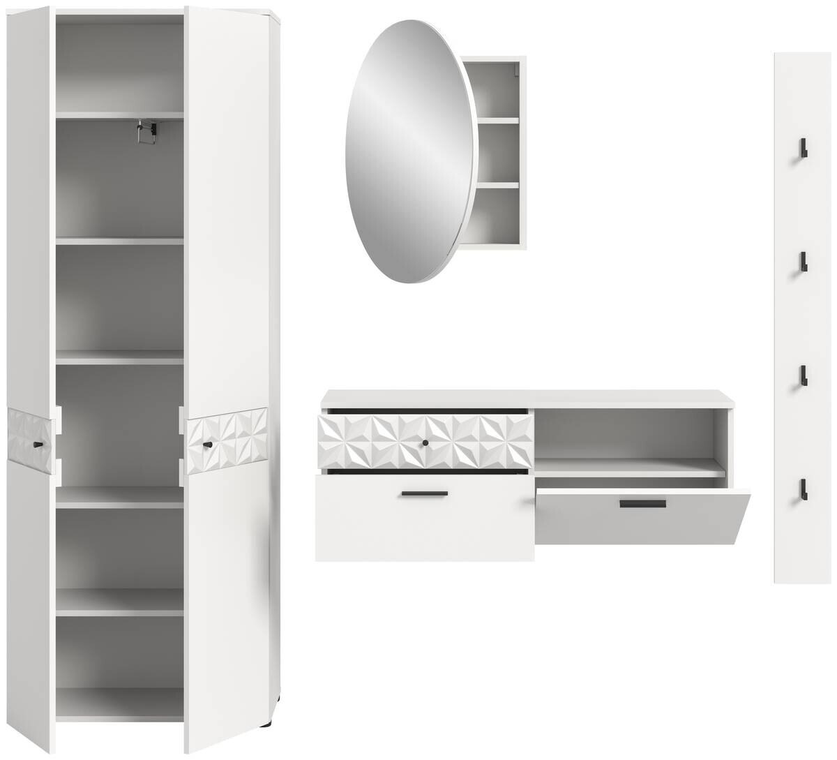 Garderobe Prisma weiß weiß Hochglanz B/H/T: ca. 226x192x34 cm