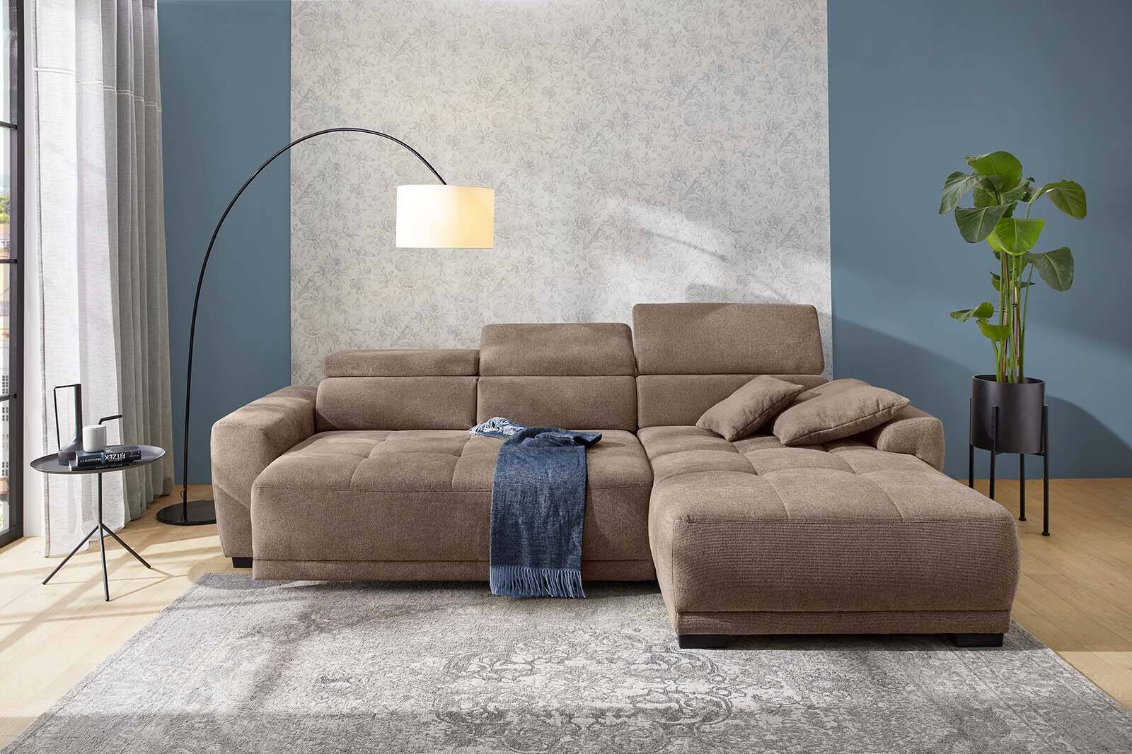 Ecksofa mit elektrischer Sitztiefenverstellung hellbraun Microfaser B/H/T: ca. 296x105x200 cm