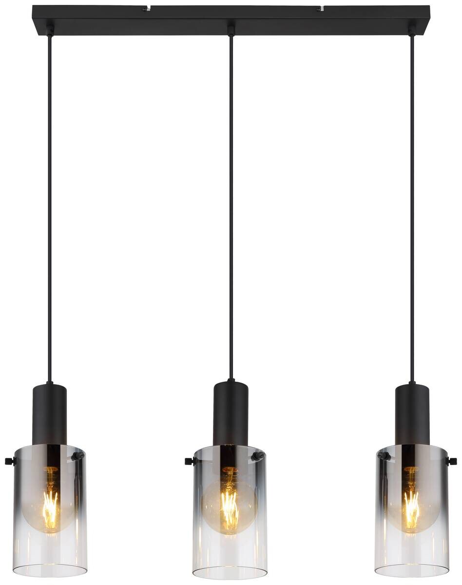 Pendelleuchte Florentina schwarz Glas Metall B/H/L: ca. 12,5x150x72,5 cm E27 3 Brennstellen