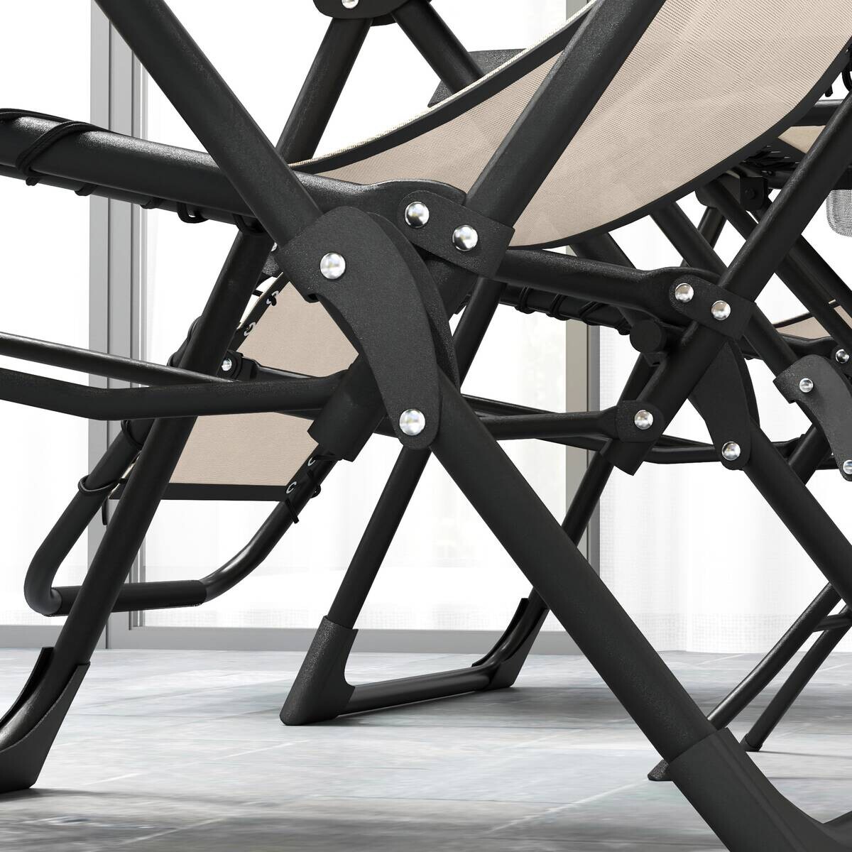 Outsunny Gartenliege 2er Set beige Metall B/H/L: ca. 65x110x90 cm