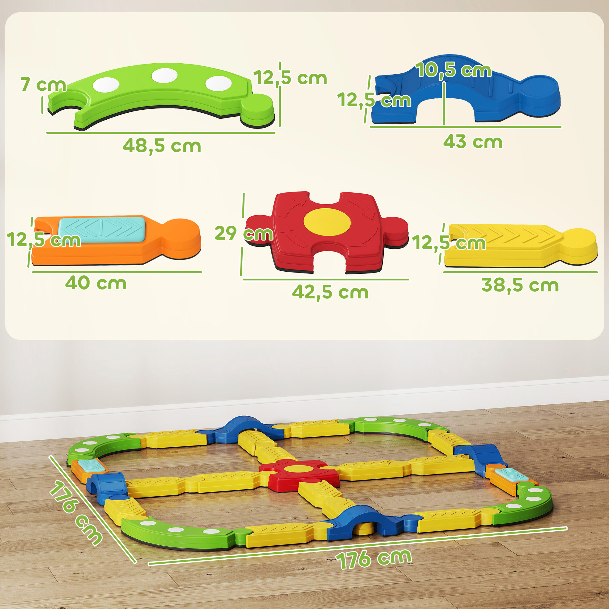 AIYAPLAY Kinder Balancierbalken mehrfarbig B/H/L: ca. 176x10,5x176 cm