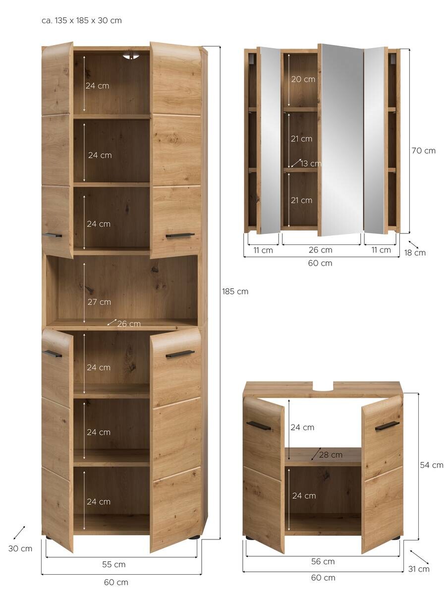 Badezimmer-Set Ice Artisan Oak Nachbildung B/H/T: ca. 135x185x30 cm