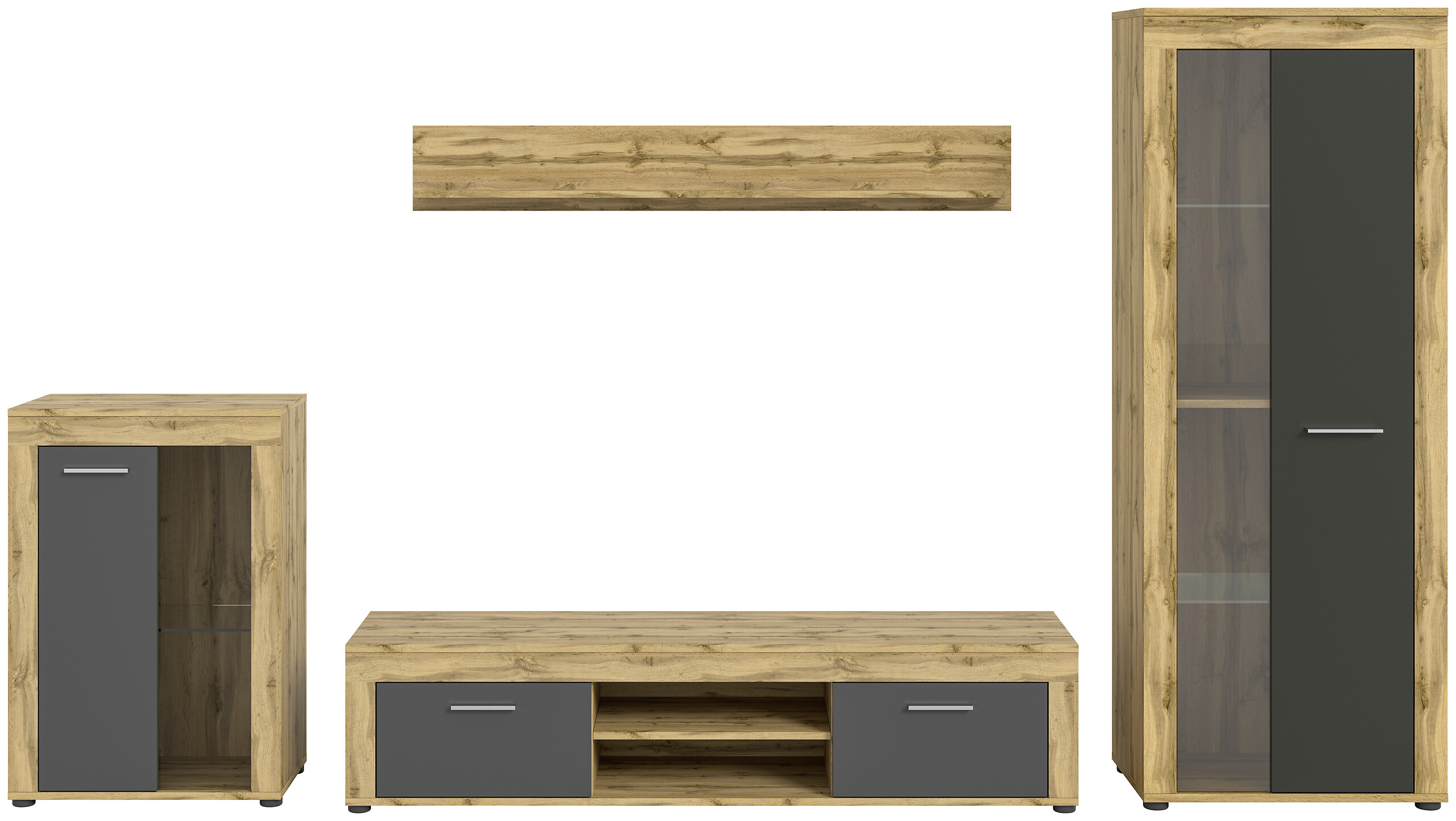 Wohnwand Jam Eiche Wotan Nachbildung grau B/H/T: ca. 310x169x35 cm