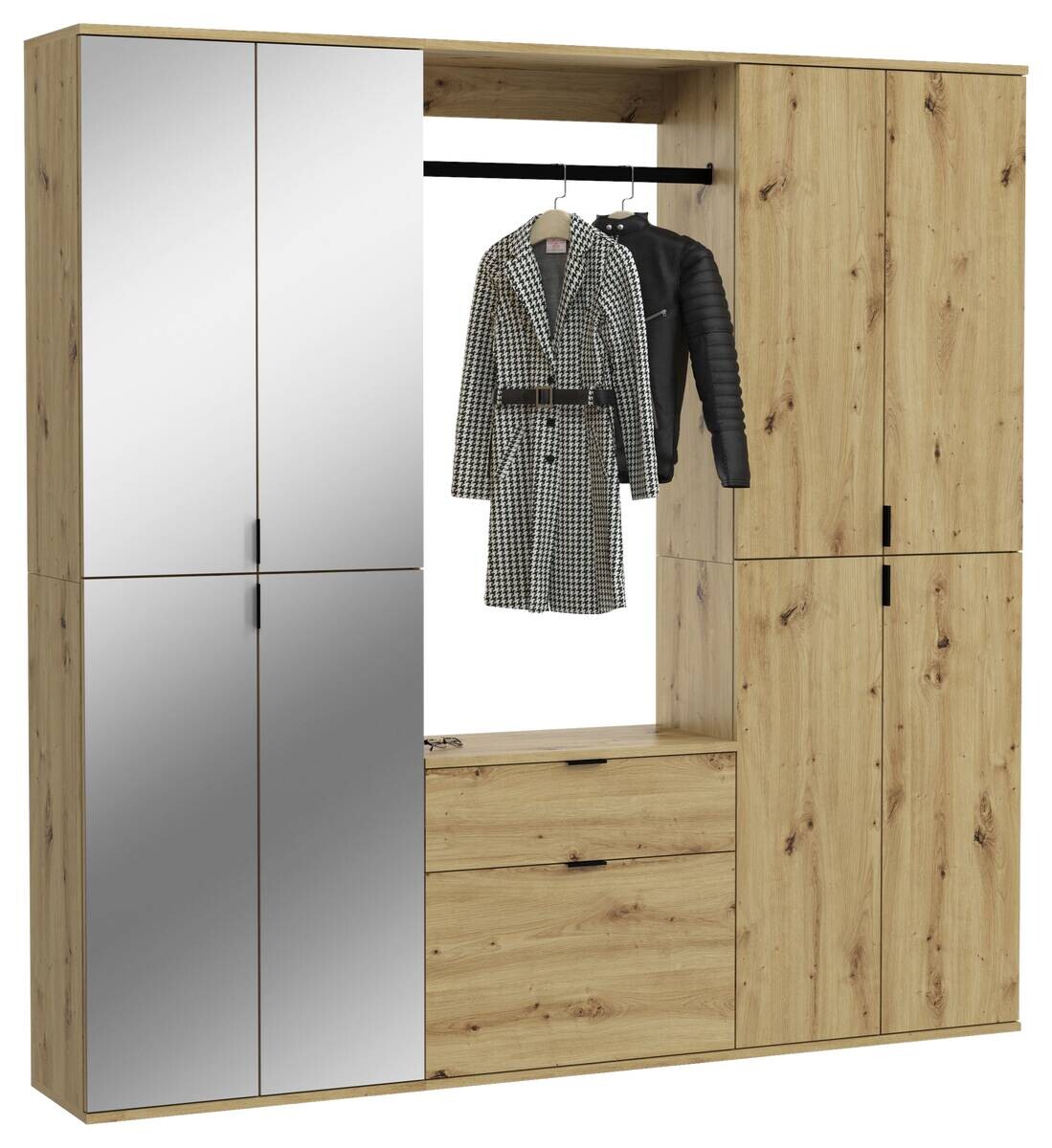 Garderobe PROJEKT Eiche Artisan Nachbildung Spiegel B/H/T: ca. 183x193x34 cm Garderobe PROJEKT Eiche Artisan Nachbildung Spiegel B/H/T: ca. 183x193x34 cm