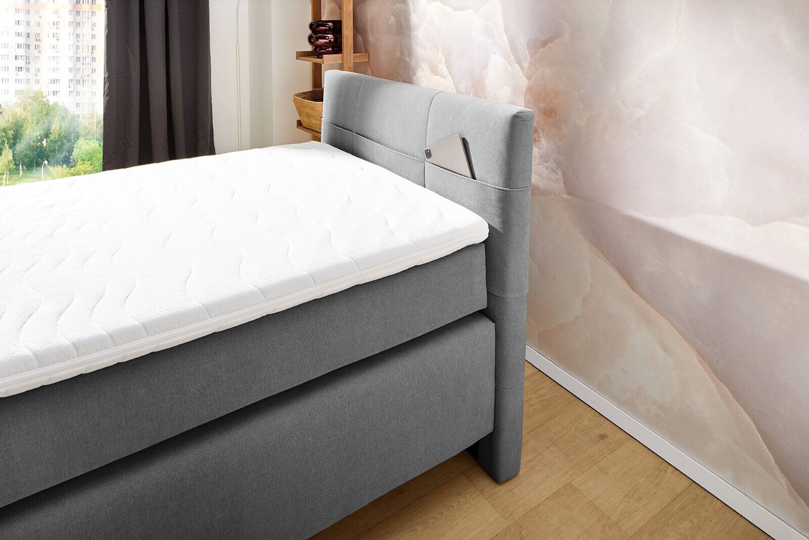 Boxspringbett  grau Liegefläche B/L: ca. 100x200 cm