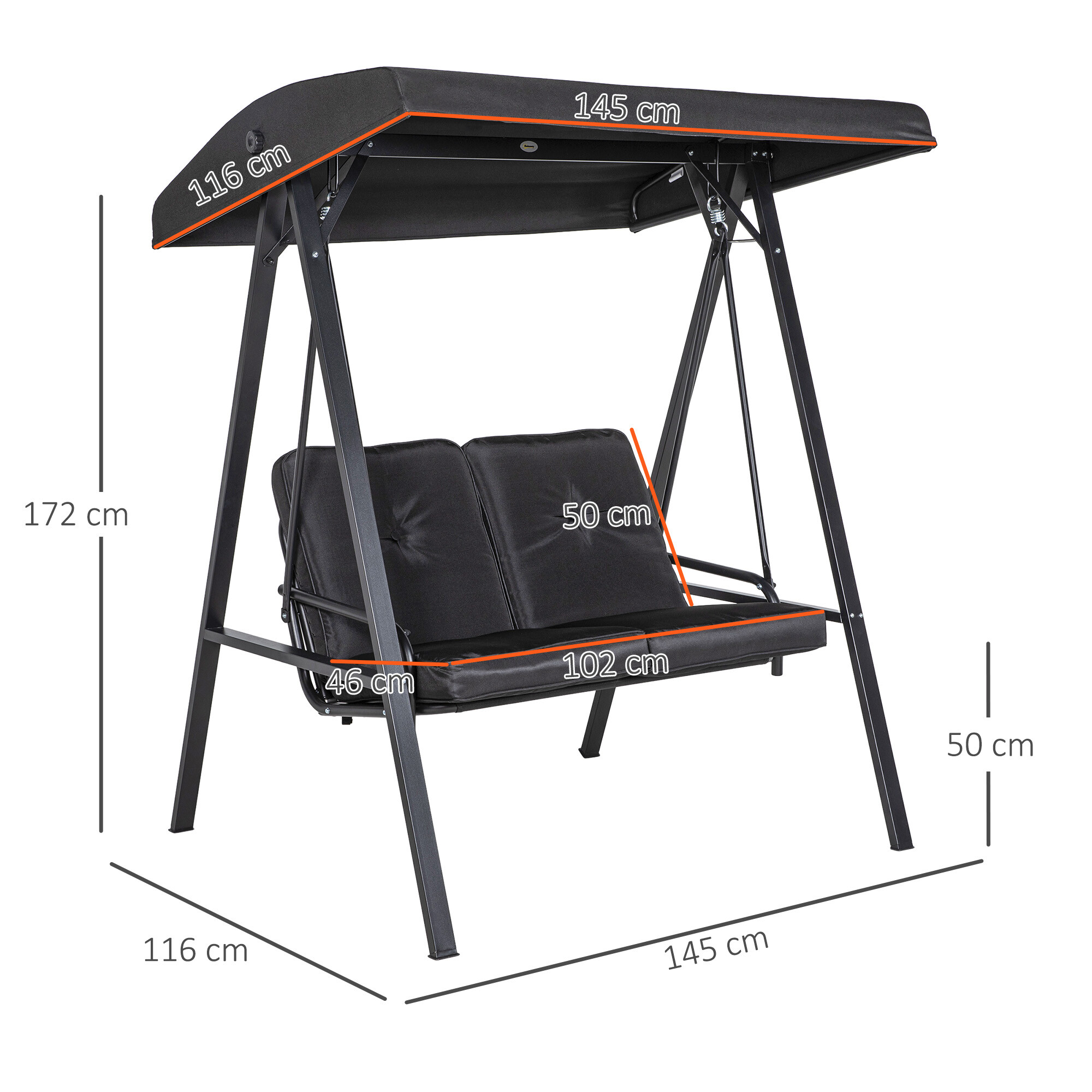 Outsunny Hollywoodschaukel schwarz Polyester B/H/L: ca. 116x172x145 cm