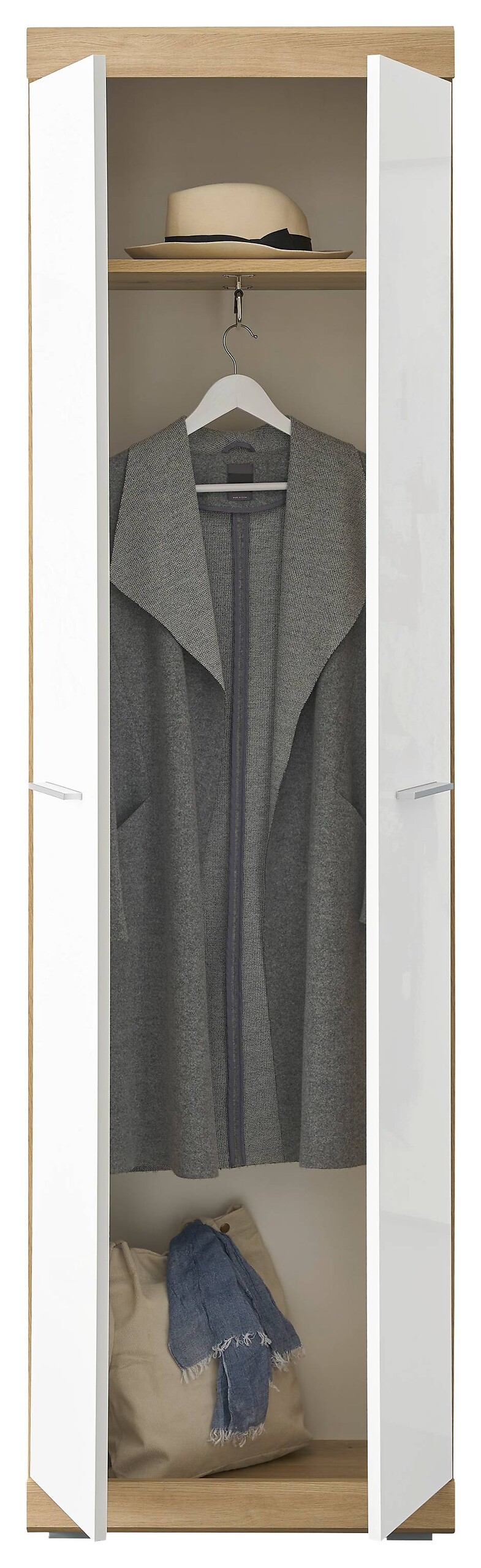 Garderobenschrank Nola Eiche Artisan Nachbildung weiß Hochglanz B/H/T: ca. 55x195x38 cm