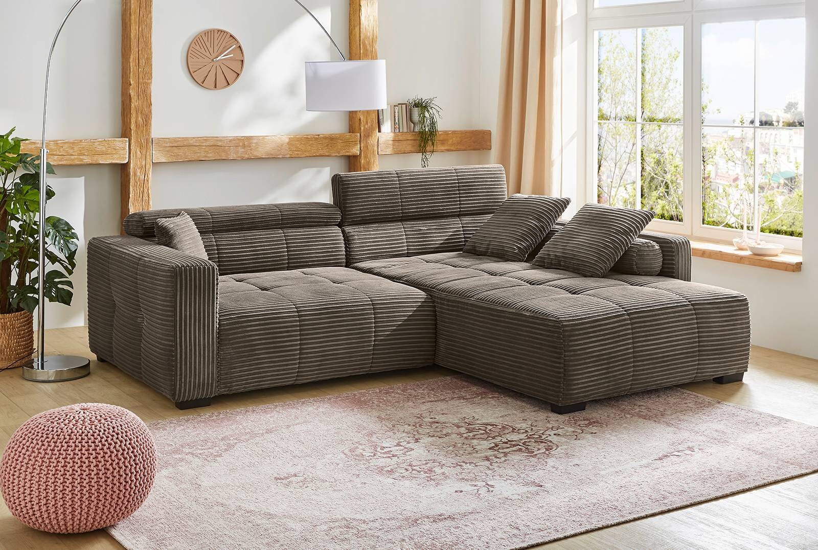 Ecksofa dunkelgrau Microfaser B/H/T: ca. 278x98x231 cm