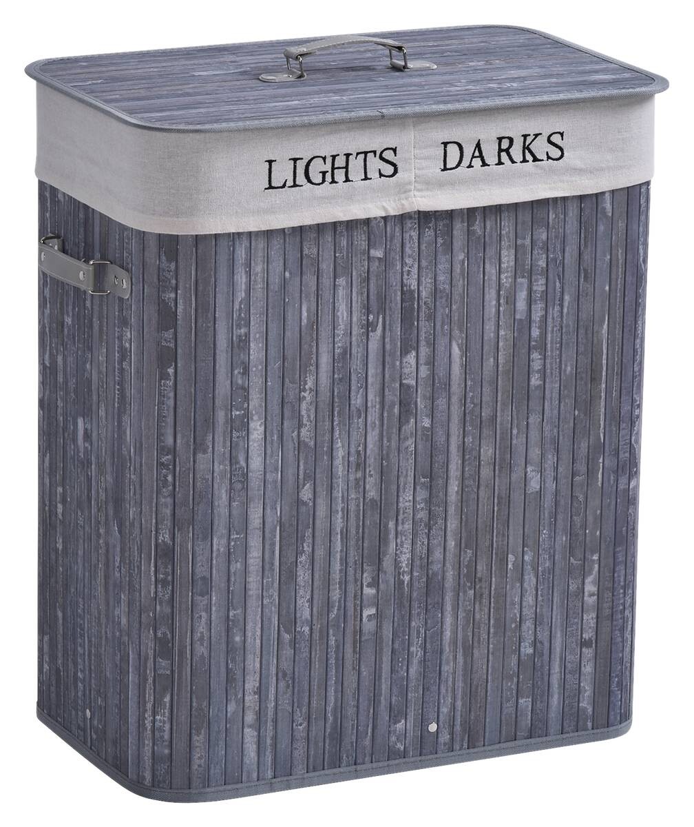 HOMCOM Wäschekorb mit 2 Tragegriffen grau Bambus Kunststoff B/H/L: ca. 32x63x52 cm