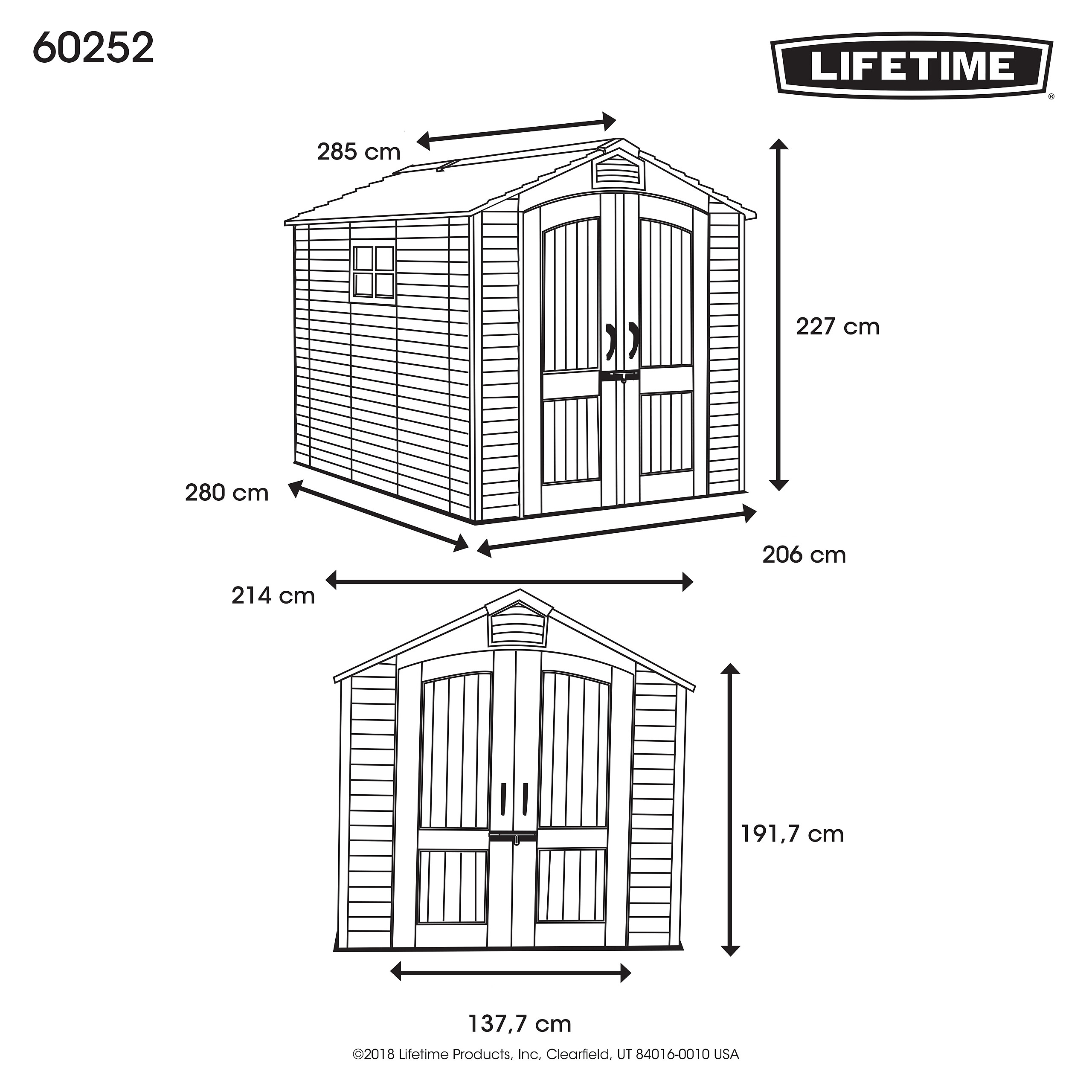 Lifetime Gartenhaus Phoenix Lichtgrau B/H/L: ca. 214x227x285 cm