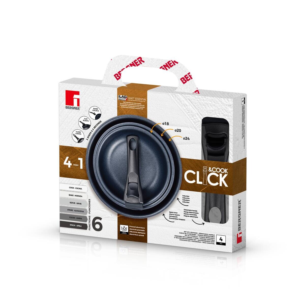 BERGNER Pfannenset Click & cook schwarz Aluminium