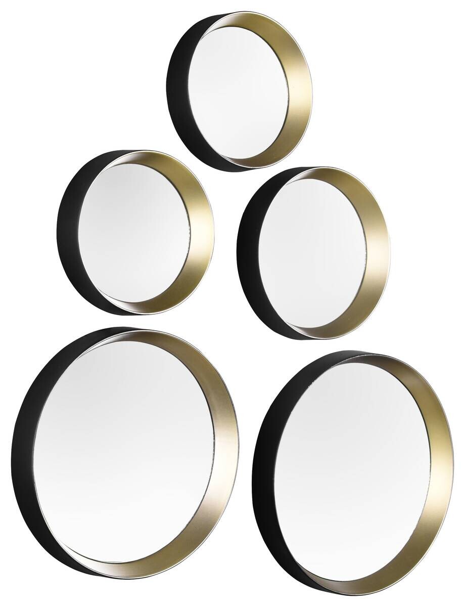 Mirrors&More Wandspiegel-Set VIVIEN, 5-teilig schwarz gold Optik H/T/D: ca. 15x2x25 cm
