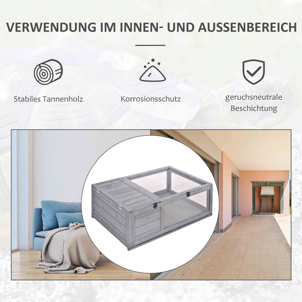 PawHut Schildkrötenhaus grau Holz B/H/L: ca. 60,5x32x91 cm