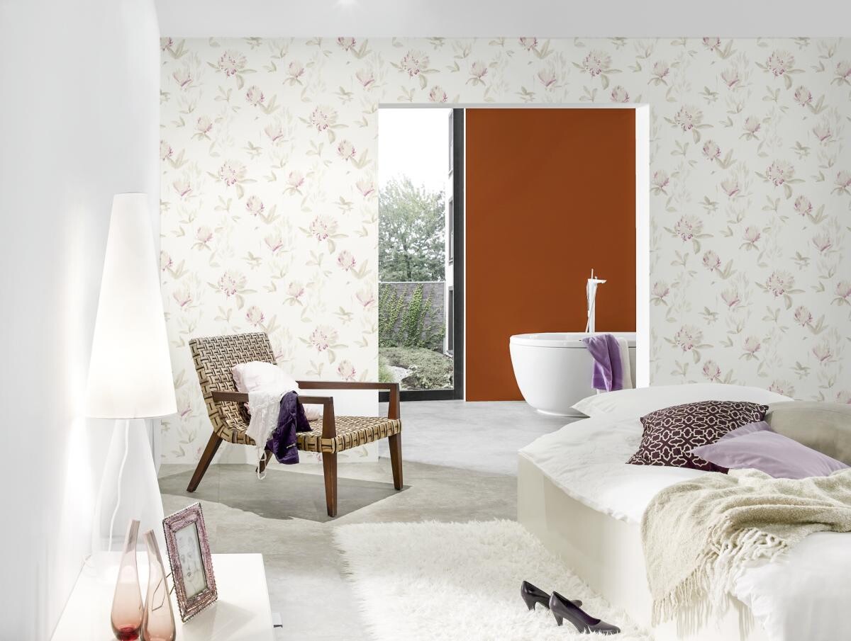 Vliestapete Blumen beige rot B/L: ca. 53x1005 cm