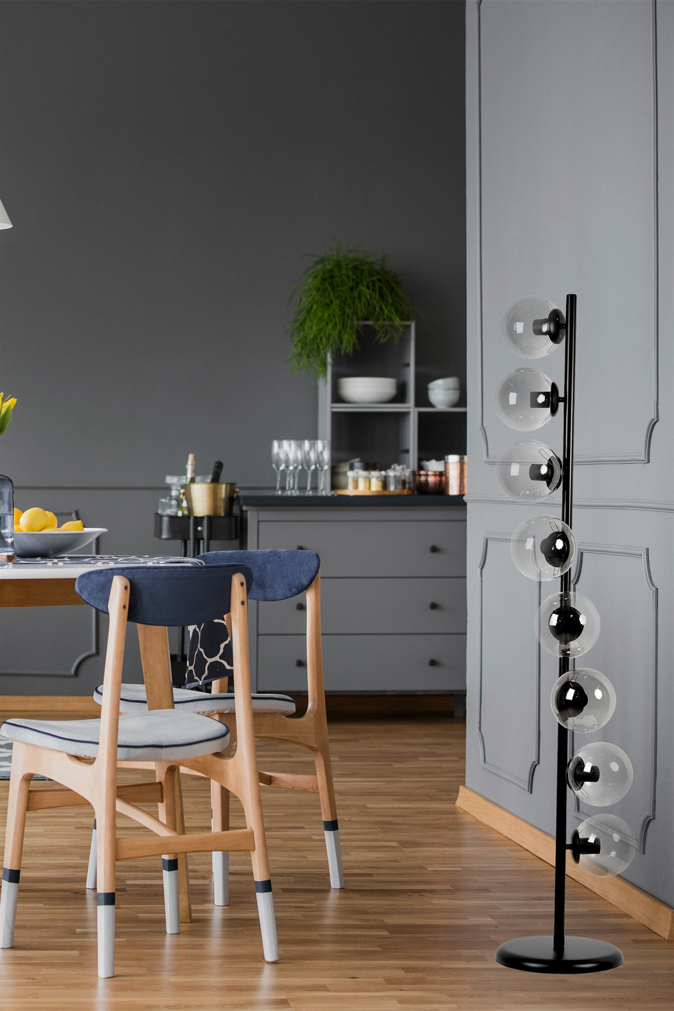 Opviq Stehleuchte weiß Metall Glas B/H/L: ca. 30x155x30 cm E27 8 Brennstellen