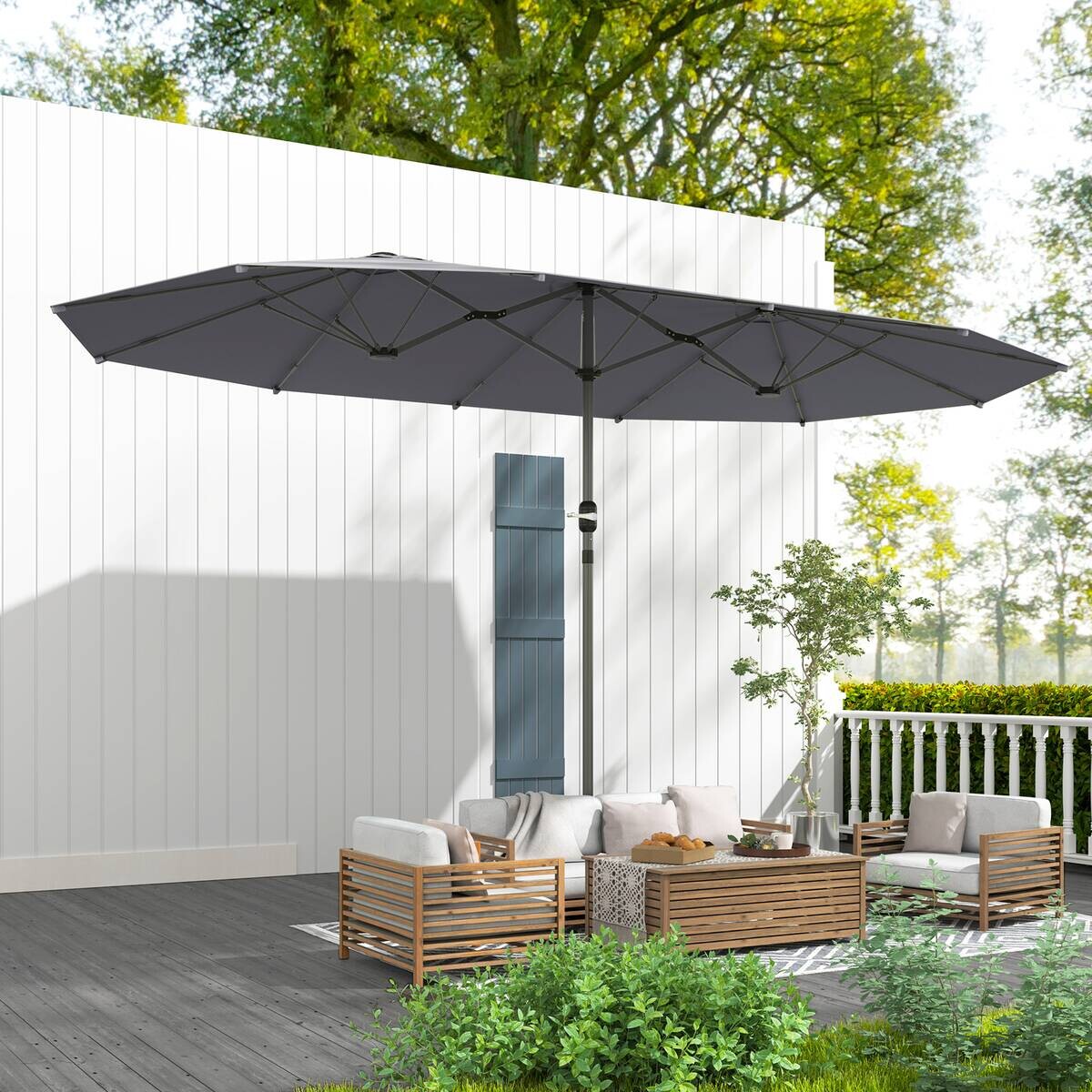 Outsunny Doppelsonnenschirm dunkelgrau Stahl B/H/L: ca. 260x240x436 cm