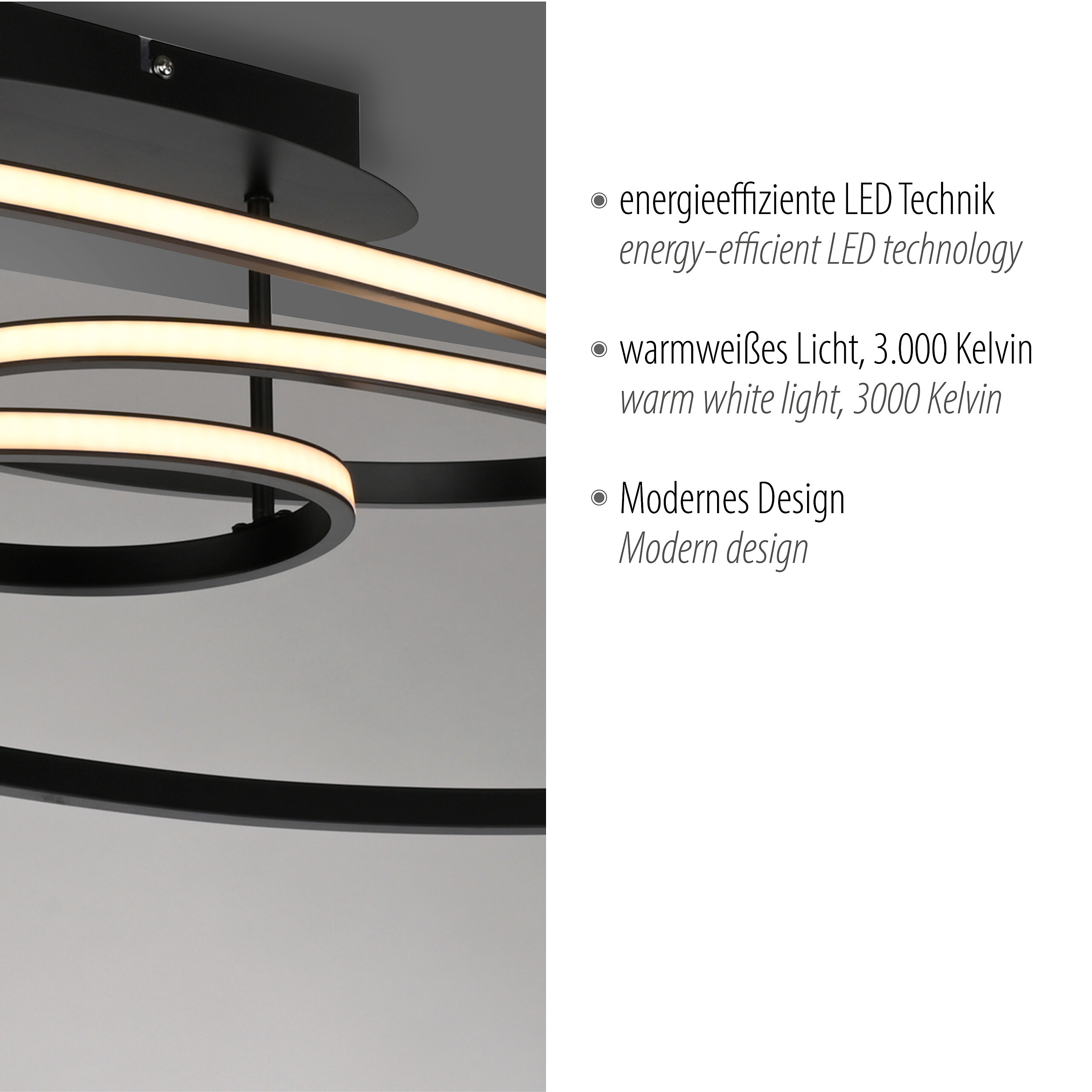 Just Light LED-Deckenleuchte Lumaca schwarz B/H/L: ca. 30,5x22,5x81 cm
