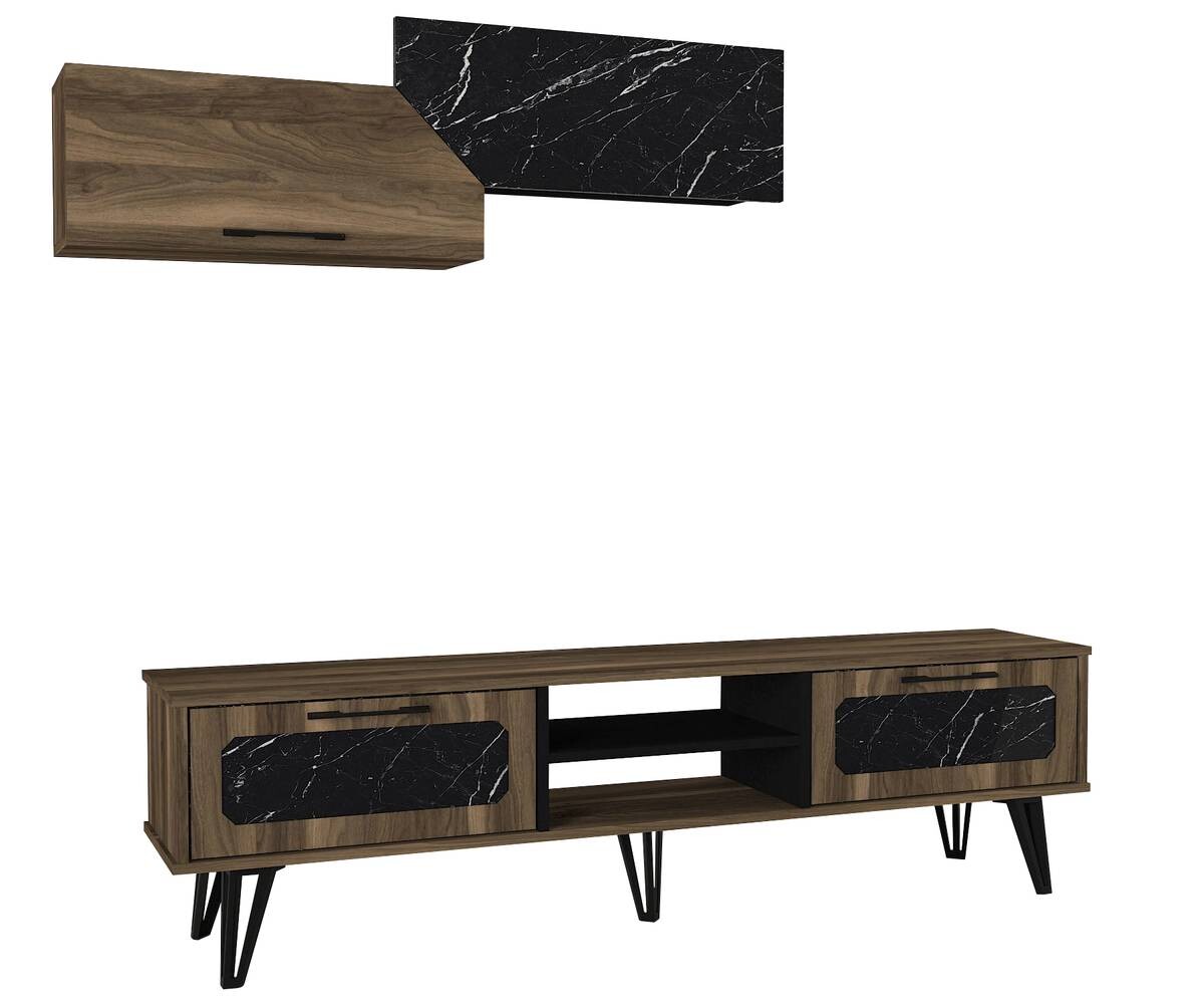 Wohnwand Lampert walnuss Nachbildung Marmoroptik B/H/T: ca. 180x51x35 cm