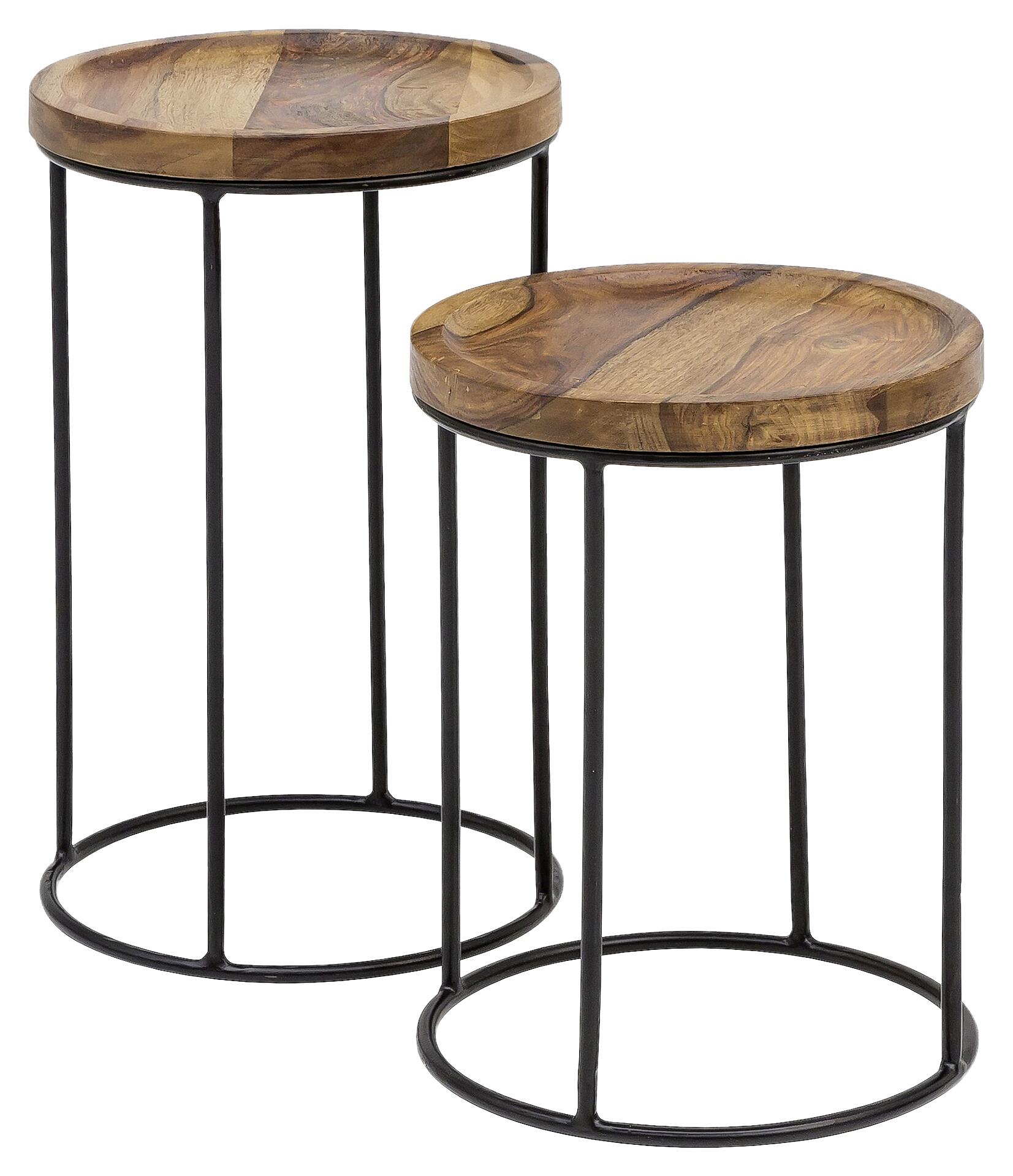 Beistelltisch 2er-Set natur schwarz lackiert Echtholz Eisen