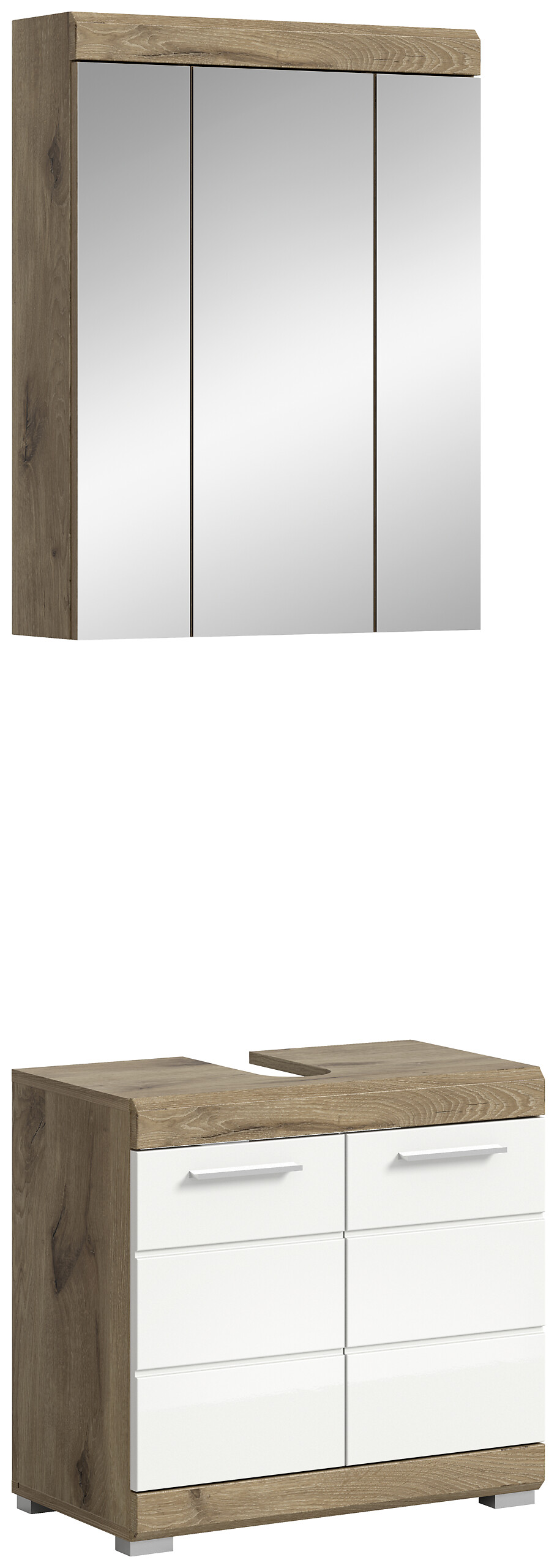 Badezimmer-Set Wave weiß Hochglanz Nox Oak Nachbildung B/H/T: ca. 60x191x34 cm Badezimmer-Set Wave weiß Hochglanz Nox Oak Nachbildung B/H/T: ca. 60x191x34 cm