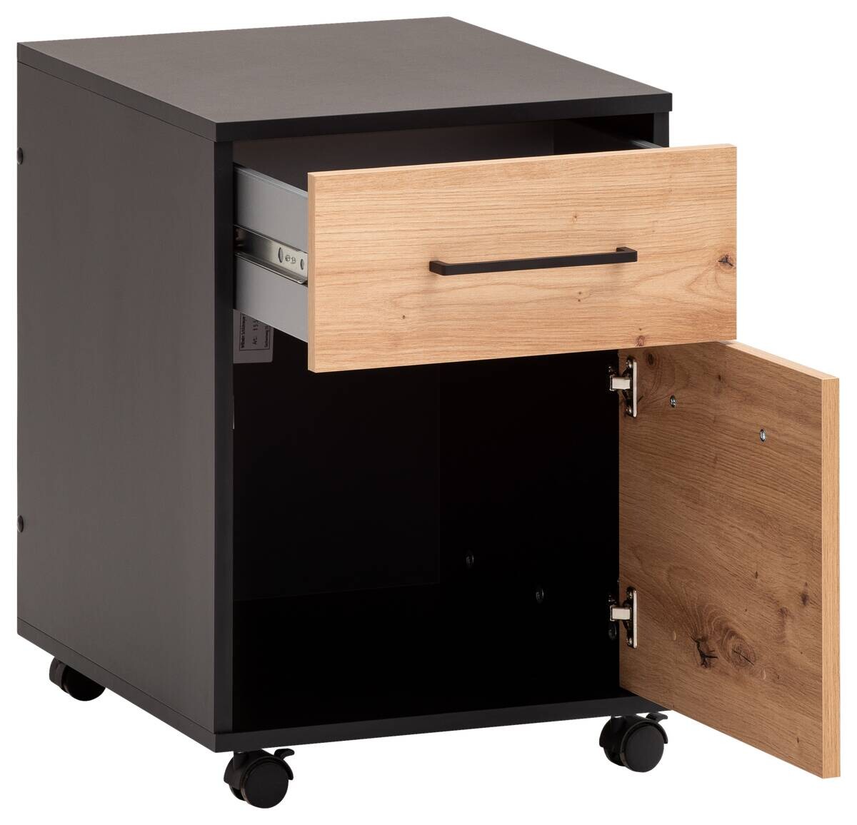 Rollcontainer Aino Eiche Artisan Nachbildung schwarz B/H/T: ca. 40x57x50 cm