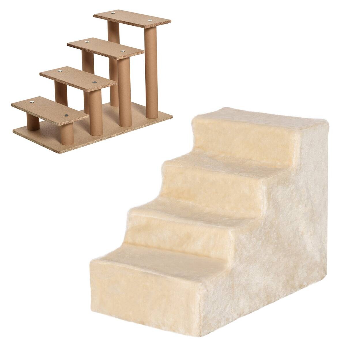 PawHut Haustiertreppe beige Edelstahl B/H/L: ca. 35x44x60 cm