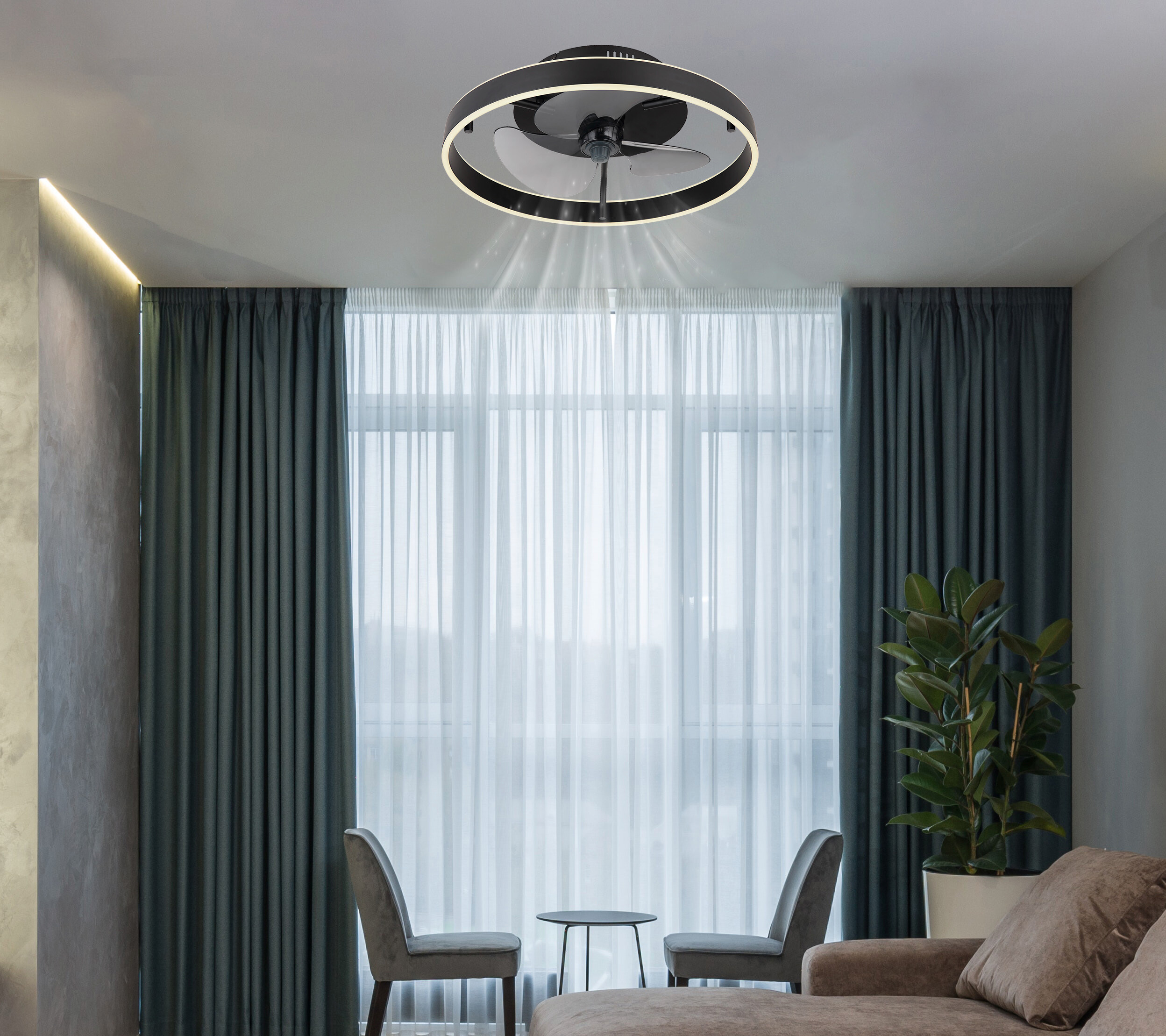 GLOBO Deckenventilator schwarz Opal Rauch H/D: ca. 14,5x50 cm max. 40 W