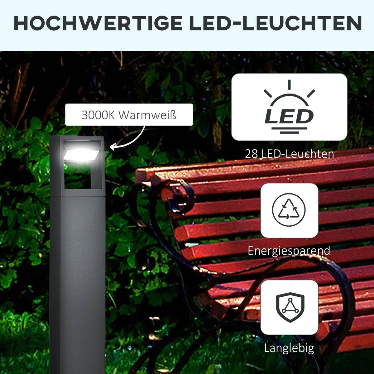 Gartenlampe mit LED dunkelgrau Aluminium Glas Gummi B/H/L: ca. 5x90x16 cm