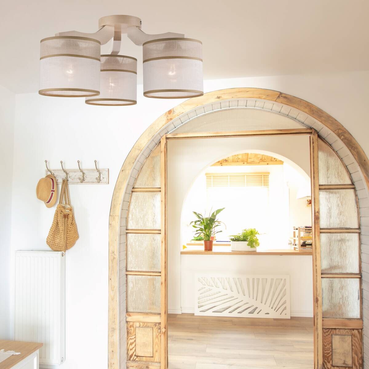 Lamkur Deckenleuchte ANDREA 27319 birke weiß Holz Stahl Stoff H/L: ca. 23x40 cm E27 3 Brennstellen