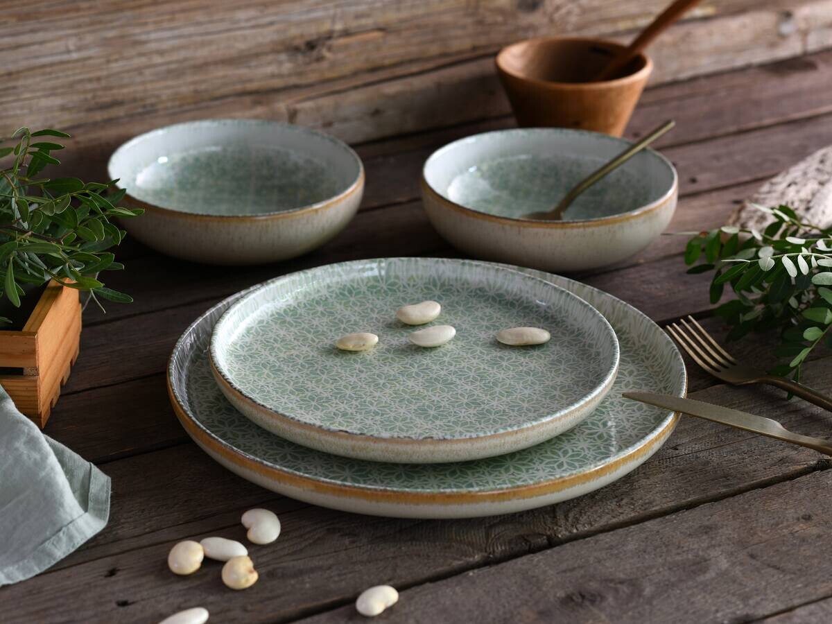 CreaTable Tafelservice Uno Emiliana grün Steinzeug 12 tlg.