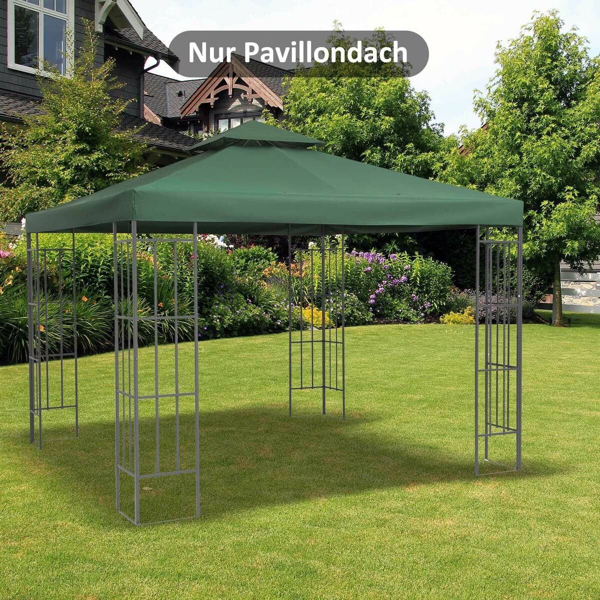 Outsunny Ersatzdach für Metallpavillon grün Polyester-Mischgewebe B/H/L: ca. 300x75x300 cm
