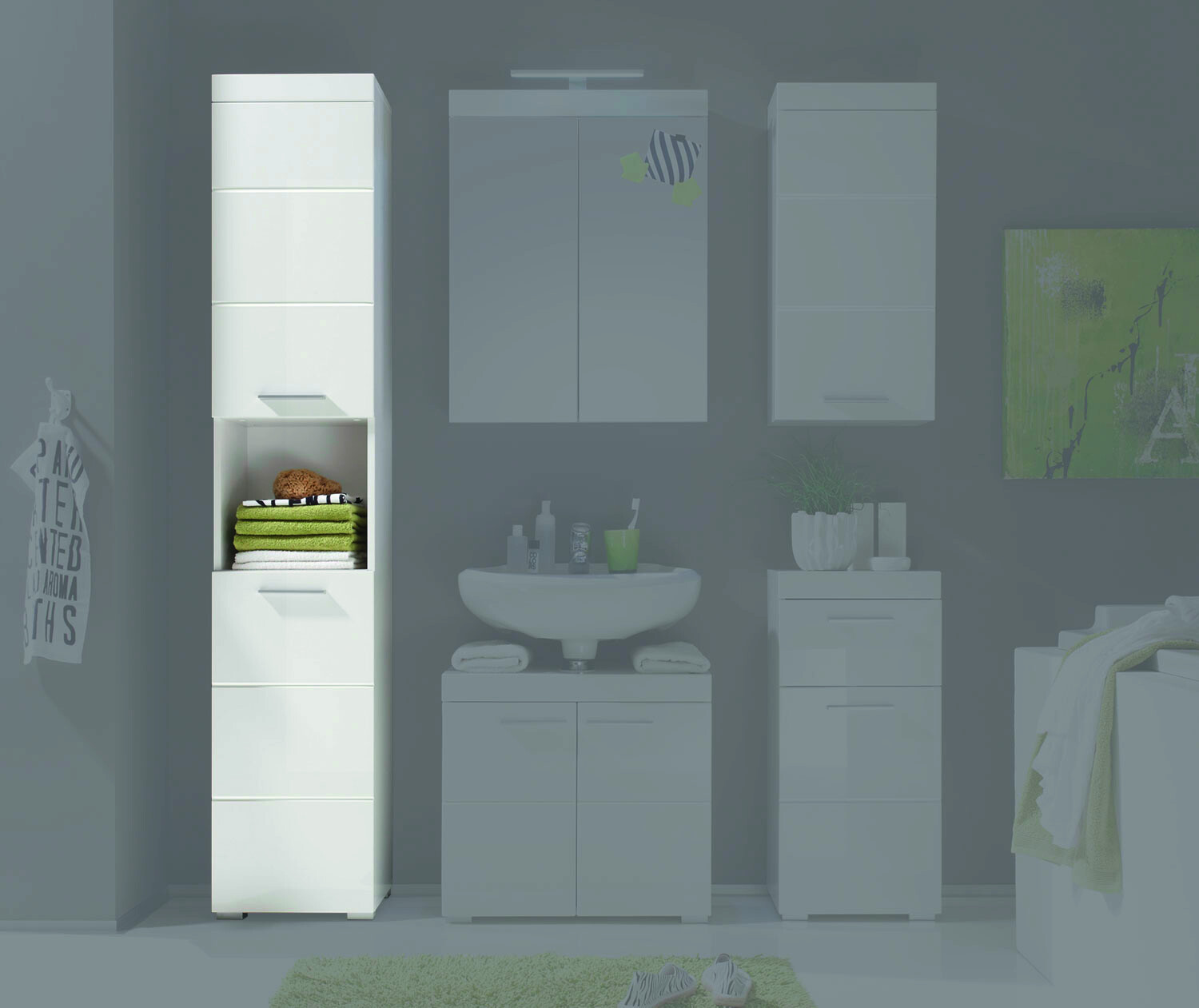 Badhochschrank Amanda weiß weiß Hochglanz B/H/T: ca. 37x190x31 cm