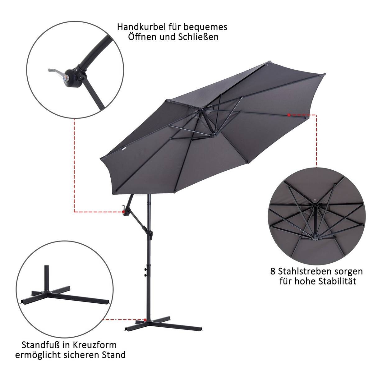 Outsunny Ampelschirm grau Stahl H/D: ca. 250x300 cm